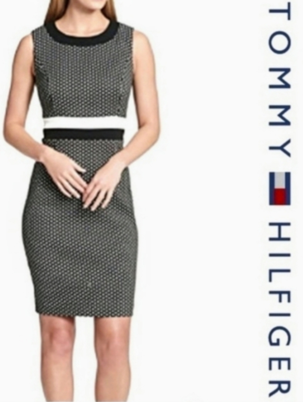 Tommy Hilfiger Sheath Dress Size 8 Black White Office Work Business Chic